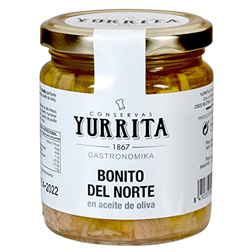 Yurrita weißer Thunfisch eingelegt in Olivenöl, Im Glas, Weißer Thunfisch, Weißer Thun, Langflossenthunfisch in Olive Oil, mit Salz, aus Spanien, 225 g von Conservas Yurrita