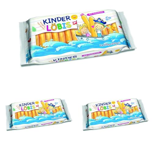 Kinder Löbis, Löffelbiskuits ohne Zuckerkruste, leckere Kinderkekse, Doppelpack 200g (2 x 100g) (Packung mit 3) von Continental Bakeries