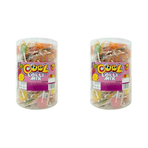 Cool Lolli Mix, 200 einzeln verpackte Lutscher, verschiedene Sorten, wiederverschließbare Dose, 1 kg Dose (Packung mit 2) von Cool