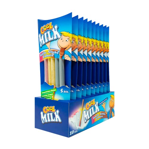 Cool Milk ÖKO Trinkhalme zum Kakaomachen | mit 3 Sorten Schoko, Vanille, Erdbeere |10 Packungen mit je 5 kompostierbaren Trinkstrohhalmen (1 Tray x 300 g) von Cool