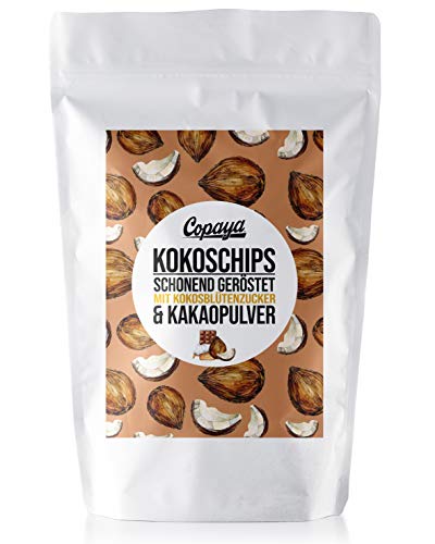 Copaya Bio Kokoschips mit Kakao, feine & knusprige Kokosnuss Chip schonend in Kokosblütenzucker und Edlem Kakao geröstet (750g) von Copaya