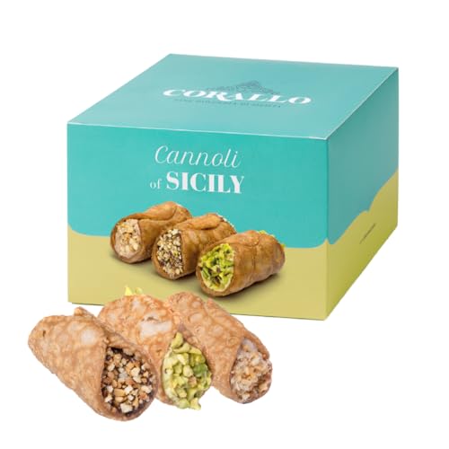 Sizilianische Cannoli, Gefüllt mit Pistazien, Haselnüssen und Gianduia, Tolles Geschenkidee, 12 Cannoli, Elegante Schachtel, Süßigkeiten für Feste, Typische Sizilianische Süßigkeiten, Einzelportionen von Corallo