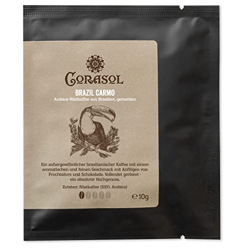 Brazil Carmo, Arabica-Röstkaffee aus Brasilien, gemahlen (10 g im Coffeebag) von Corasol