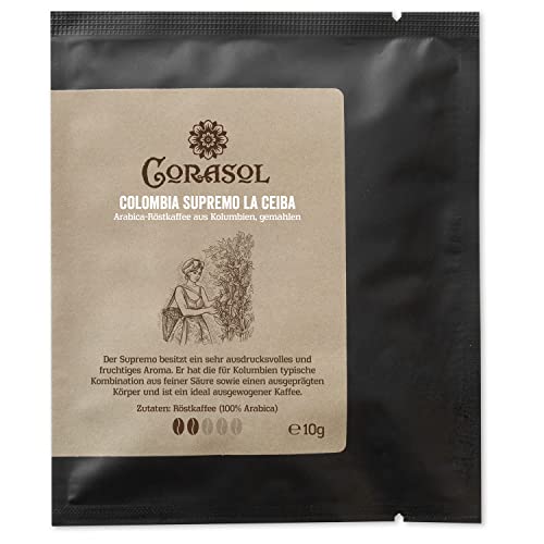 Colombia Supremo La Ceiba Arabica-Röstkaffee aus Kolumbien, gemahlen (10 g im Coffeebag) von Corasol