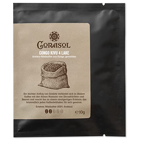 Congo Kivu 4 lake Arabica-Röstkaffee aus Kongo, gemahlen (10 g im Coffeebag) von Corasol