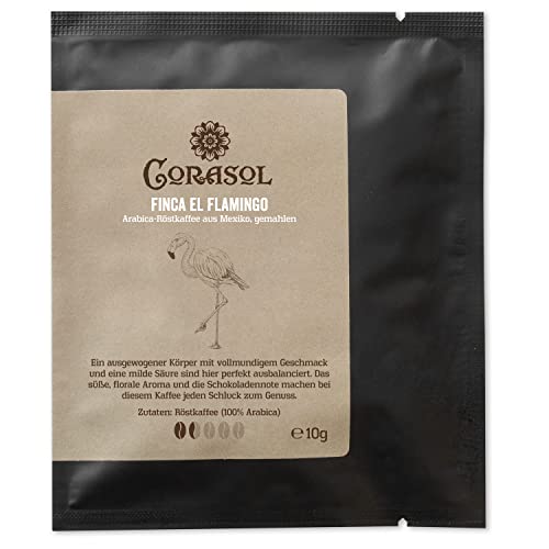 Finca el Flamingo Arabica-Röstkaffee aus Mexiko, gemahlen (10 g im Coffeebag) von Corasol