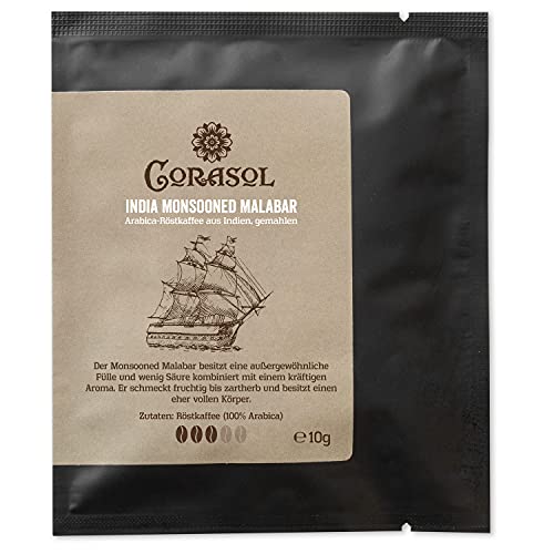 India Monsooned Malabar Arabica-Röstkaffee aus Indien, gemahlen (10 g im Coffeebag) von Corasol