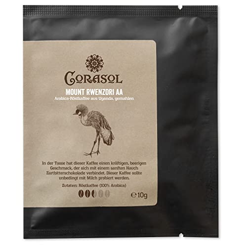 Mount Rwenzori AA Arabica-Röstkaffee aus Uganda, gemahlen (10 g im Coffeebag) von Corasol