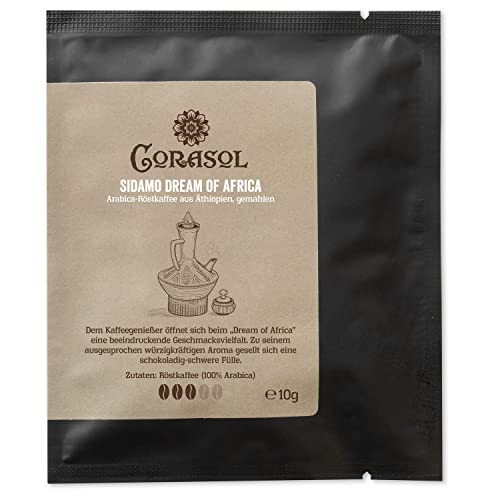 Sidamo Dream of Africa Arabica-Röstkaffee aus Äthiopien, gemahlen (10 g im Coffeebag) von Corasol