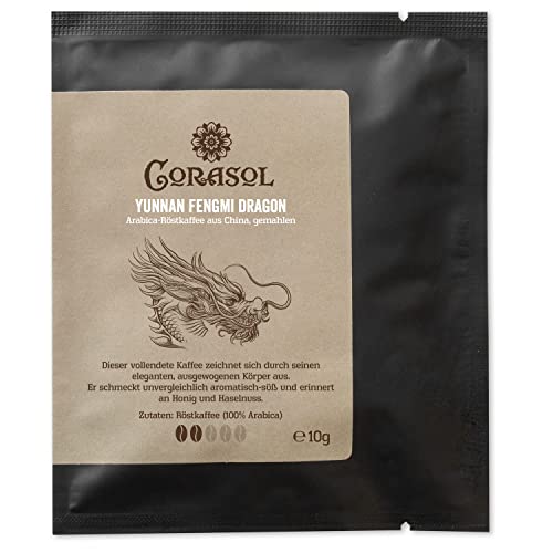 Yunnan Fengmi Dragon Arabica-Röstkaffee aus China, gemahlen (10 g im Coffeebag) von Corasol