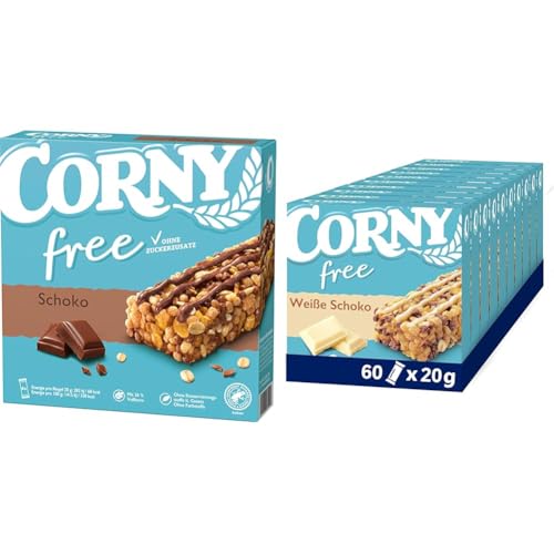 Müsliriegel CORNY free Schoko, 6x20g + Corny free Weiße Schokolade, 10x120g - Probier Bundle - ohne Zuckerzusatz, 67 kcal pro Riegel von Corny