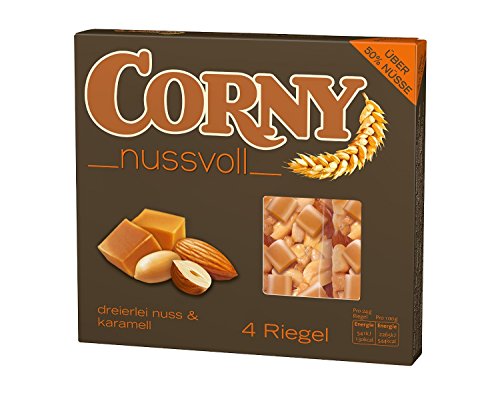 CORNY nussvoll dreierlei nuss & karamell, 4 x 24 g von Corny