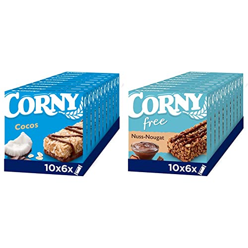 Corny Classic Cocos, Müsliriegel, 10er Pack (10 x 150g) & free Nuss-Nougat, Müsliriegel OHNE Zuckerzusatz, 10er Pack (10 x 120g) von Corny