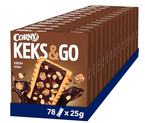 Corny Keks & Go Kakao, Keksriegel mit cremiger Kakao Füllung, 78x25g von Corny