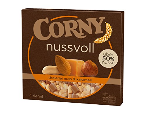 Corny Nussvoll Dreierlei Nuss und Karamell 4er, Nussriegel mit über 50% Nüsse, 6er Pack (6 x 96 g) von Corny