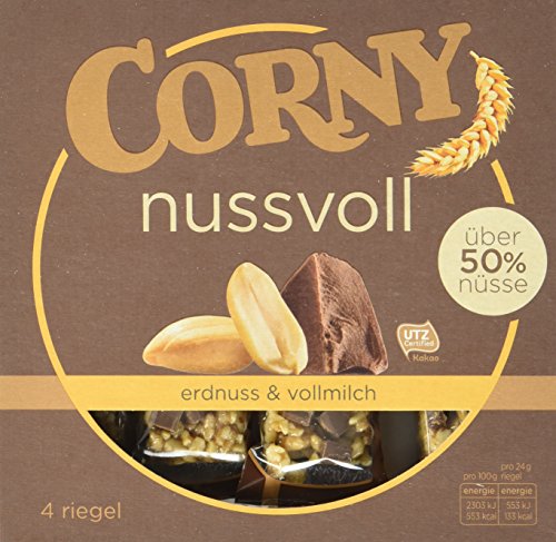 Corny Nussvoll Erdnuss und Vollmilch 4er, Nussriegel mit über 50% Nüsse, 6er Pack (6 x 96 g) von Corny