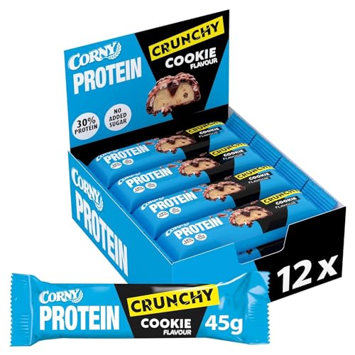 Corny Protein Crunchy Cookie Flavor, 30% Protein, Eiweißriegel ohne Zuckerzusatz, Großpackung 12x45g von Corny