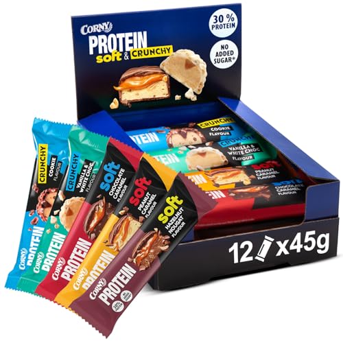 Corny Protein Soft & Crunchy 12er Mix Pack 30% Eiweiß Probier Mischkarton 12x45g Mixbox von Corny