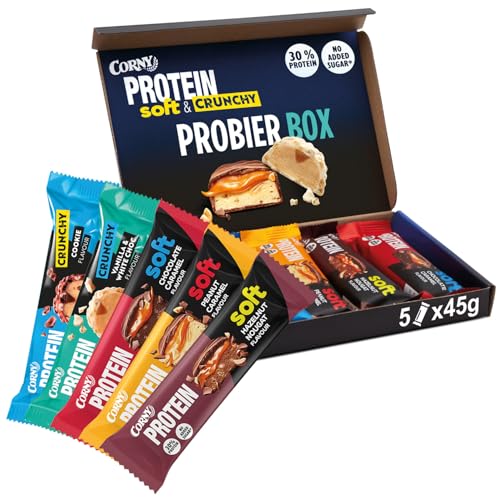 Corny Protein Crunchy & Soft 5er Mix Trial Pack 5x1 Riegel à 45g 30% Eiweiß Probierset zum Testen von Corny