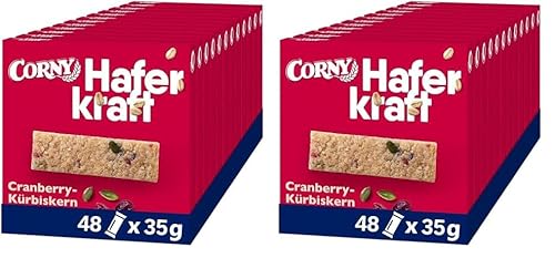 Haferriegel Corny Haferkraft Cranberry-Kürbiskern, Vollkorn & Vegan, 48x35g (Packung mit 2) von Corny