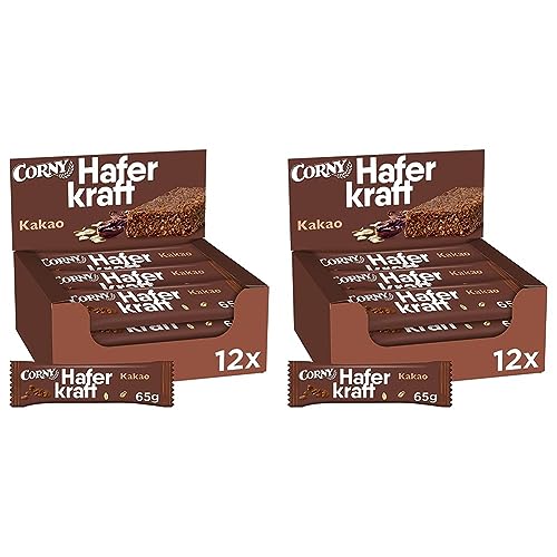 Haferriegel Corny Haferkraft Kakao, Vollkorn & Vegan, 12x65g (Packung mit 2) von Corny