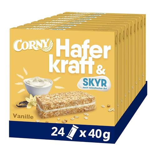 Haferriegel Corny Haferkraft Skyr Vanille, ohne Zuckerzusatz, 24x40g (Verpackung kann variieren) von Corny