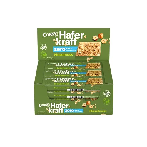 Haferriegel Corny Haferkraft Zero Haselnuss, Vollkorn & Vegan, Großpackung 12x50g von Corny