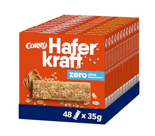 Haferriegel Corny Haferkraft Zero Peanut Butter, ohne Zuckerzusatz, 134 kcal pro Riegel, vegan, 48x35g von Corny