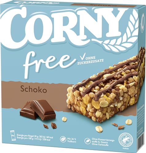 Müsliriegel CORNY free Schoko, ohne Zuckerzusatz, 67 kcal pro Riegel, 6x20g (Packung mit 10) von Corny