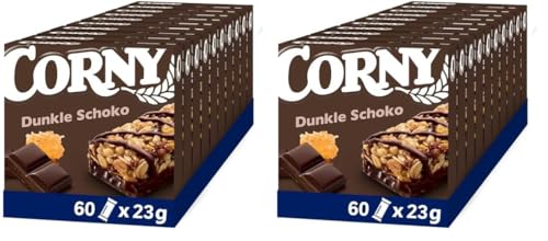 Müsliriegel Corny Classic Dunkle Schokolade, mit leckerer Zartbitter Edel Schoko, 60x23g (Packung mit 2) von Corny