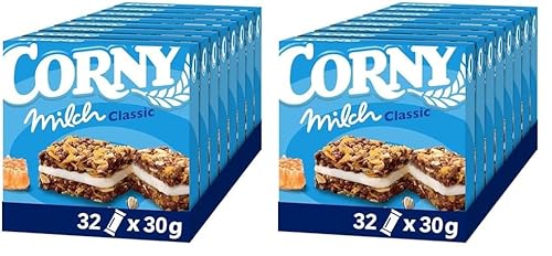 Müsliriegel Corny Milch Classic, Milchsandwich mit Getreide und Milchcreme, 32x30g (Packung mit 2) von Corny