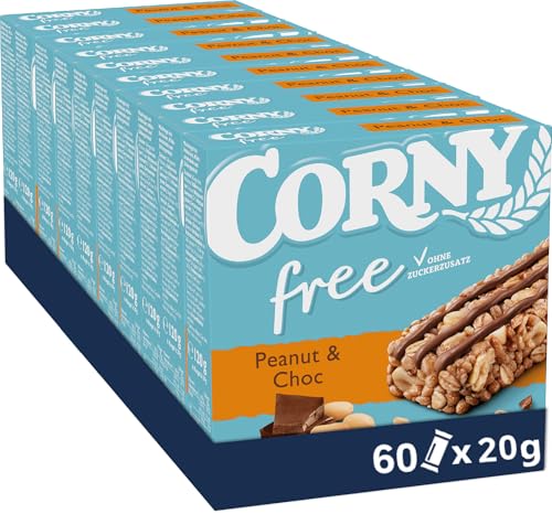 Müsliriegel Corny free Erdnuss-Schoko, ohne Zuckerzusatz, 74 kcal pro Riegel, 60x20g von Corny