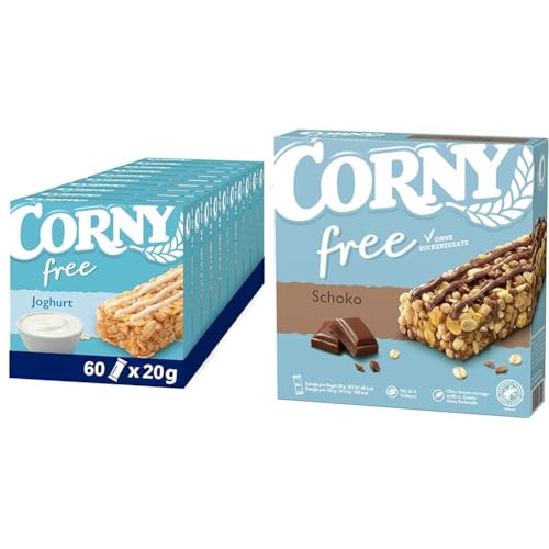 Müsliriegel Corny free Joghurt, 68 kcal pro Riegel, 60x20g + CORNY free Schoko, 67 kcal pro Riegel, 6x20g - Probier Bundle ohne Zuckerzusatz von Corny
