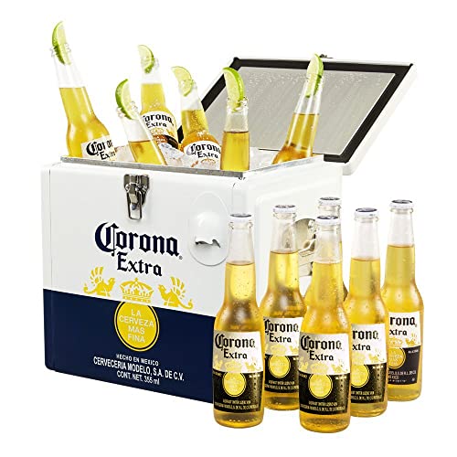 Corona Extra Coolbox - Kühltruhe mit 12 Flaschen internationales Premium Lagerbier, Geschenkpack, MEHRWEG Lager Bier Helles, Sortenreines Paket(12 x 0.355 l) von Corona