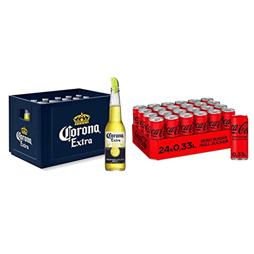 Corona Extra Premium Lager Flaschenbier(24 x 0.355 l) & Coca-Cola Zero Sugar/Koffeinhaltiges Erfrischungsgetränk in stylischen Dosen mit originalem Coca-Cola Geschmack 330 ml (24er Pack) von Corona