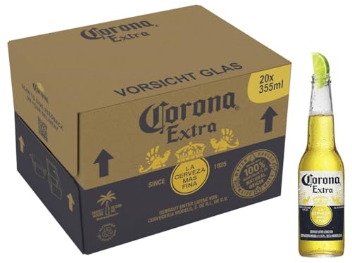 Corona Extra Premium Lager Flaschenbier, MEHRWEG im Karton, Internationales Lager Bier, 20er Karton (20 x 0.355 l) von Corona