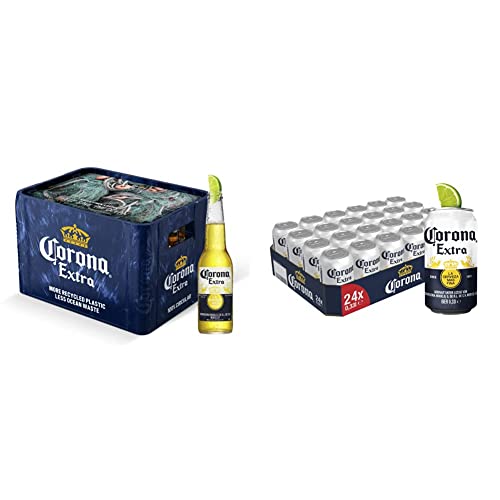Corona Extra Premium Lager Flaschenbier, MEHRWEG im Kasten, Internationales Lager Bier, 20er Kiste (20 x 0.355 l) & Extra Premium Lager Dosenbier, EINWEG, Internationales Lager Bier (24 X 0.33 l) von Corona