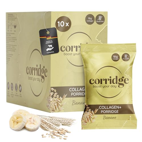 Corridge - High Protein Porridge mit Kollagen & Bananengeschmack 10x70g - Proteinreiches Frühstück - Haferflocken Glutenfrei, Laktosefrei & ohne Zuckerzusatz - Collagen Typ 1 & 3 Haut, Haare, Nägel von Corridge