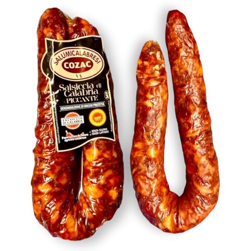 Cozac Scharfe Fenchel Salsiccia curva di calabria DOP mit Chili und Wildfenchelsamen aus Kalabrien Chiliwurst 30 Tage gereift (350gr) von Cozac