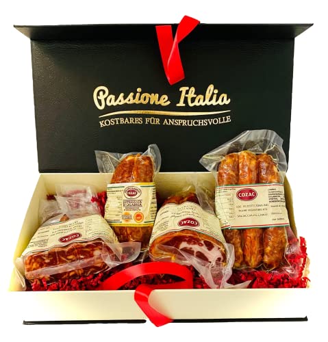 Geschenkkiste "Salumi di Calabria" Piccante Wurstspezialitäten - scharfe Geschenkset Salami und Wurst Spezialitäten aus Kalabrien Capocollo, Salsiccia, Spianata, Soppressata von Cozac