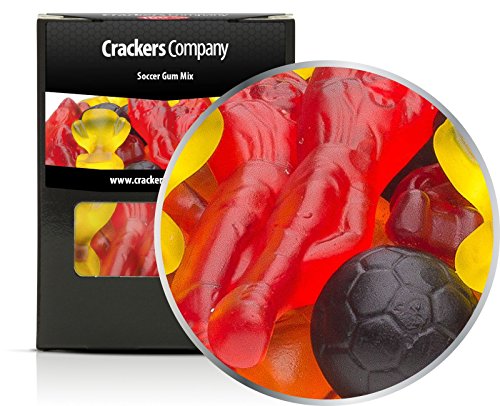 5 x 110g Fruchtgummi Fußball Fußballmischung mit Spieler Ball und Pokal rot schwarz gelb für WM und EM Partys glutenfrei laktosefrei von Crackerscompany