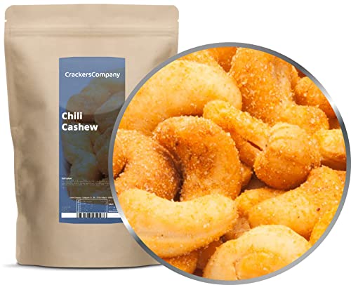 1 x 550g Cashewnüsse geröstet gesalzen mit Chili mittelscharf 18 % Protein vegetarisch vegan laktosefrei glutenfrei von Crackerscompany