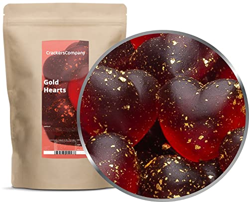 1 x 700g Fruchtsaftgummi Herzen mit 24 Karat Echtgold mit Himbeersaft aus Fruchtsaftkonzentrat glutenfrei laktosefrei von Sattie