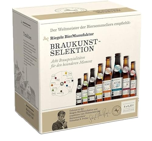 Riegele Biergeschenkset Braukunst Selection - Meisterwerke der Braukunst (8 x 0,33l) von Riegele