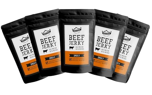 Craftsman Beef Jerky Smoky 100% natürlich | Trockenfleisch ohne Zucker aus Deutschland - Bayern | Set 5 x 50g = 250g | 100 % Rindfleisch | High Protein 68 % | Dörrfleisch von CRAFTSMAN FINEST FOODS