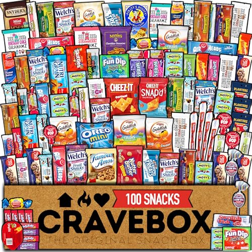 CRAVEBOX Snackbox (100 Stück) Halloween Sortimentspackung Pflegepaket Geschenkkorb Erwachsene Kind Mann Mädchen Frauen Männer Geburtstag College Student Büro College Schulanfang von CraveBox