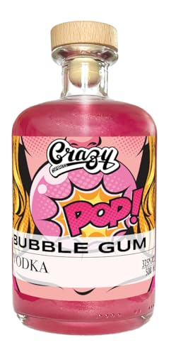 Crazy Bubble Gum Vodka – 500ml, 37,5% Vol – mit Glitzer, pinke Revolution mit frechem Kaugummi-Geschmack & Glitzer, wenig Zucker von Crazy Spirits