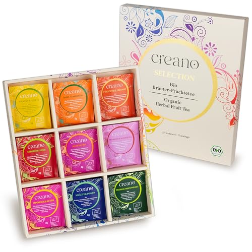 Creano Bio Früchtetee Kräutertee Geschenkset - 27 Bio-Teebeutel in 9 traumhaften Sorten - 54g* von Creano