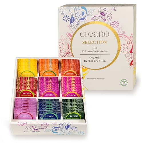 Creano Bio Früchtetee Kräutertee Geschenkset - 90 Bio-Teebeutel in 9 traumhaften Sorten - 180g* von Creano