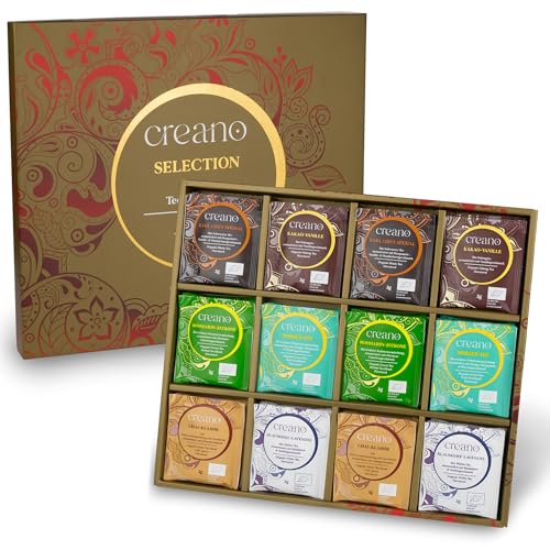 Creano Bio Tee Geschenkset - 48 Bio-Teebeutel in 6 traumhaften Sorten - grüner Tee, weißer Tee, schwarzer Tee & Oolong Tee - 96g* von Creano